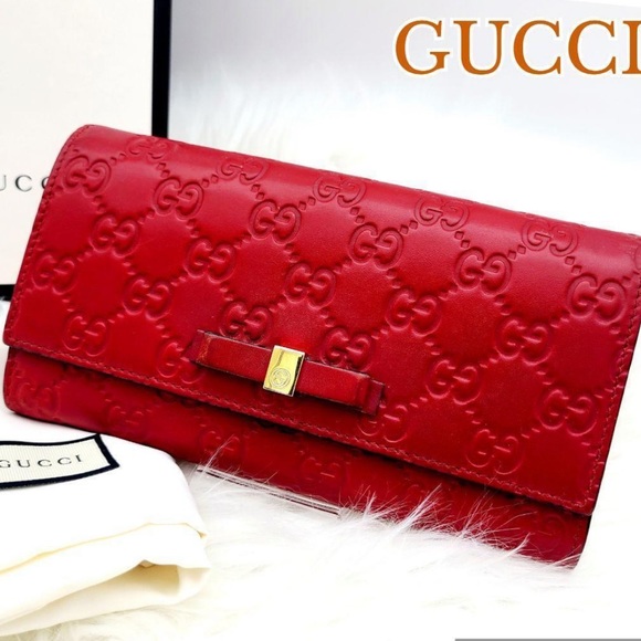 Gucci Handbags - Guccci GG Emily Bow logo monogram leather long Continental wallet clutch